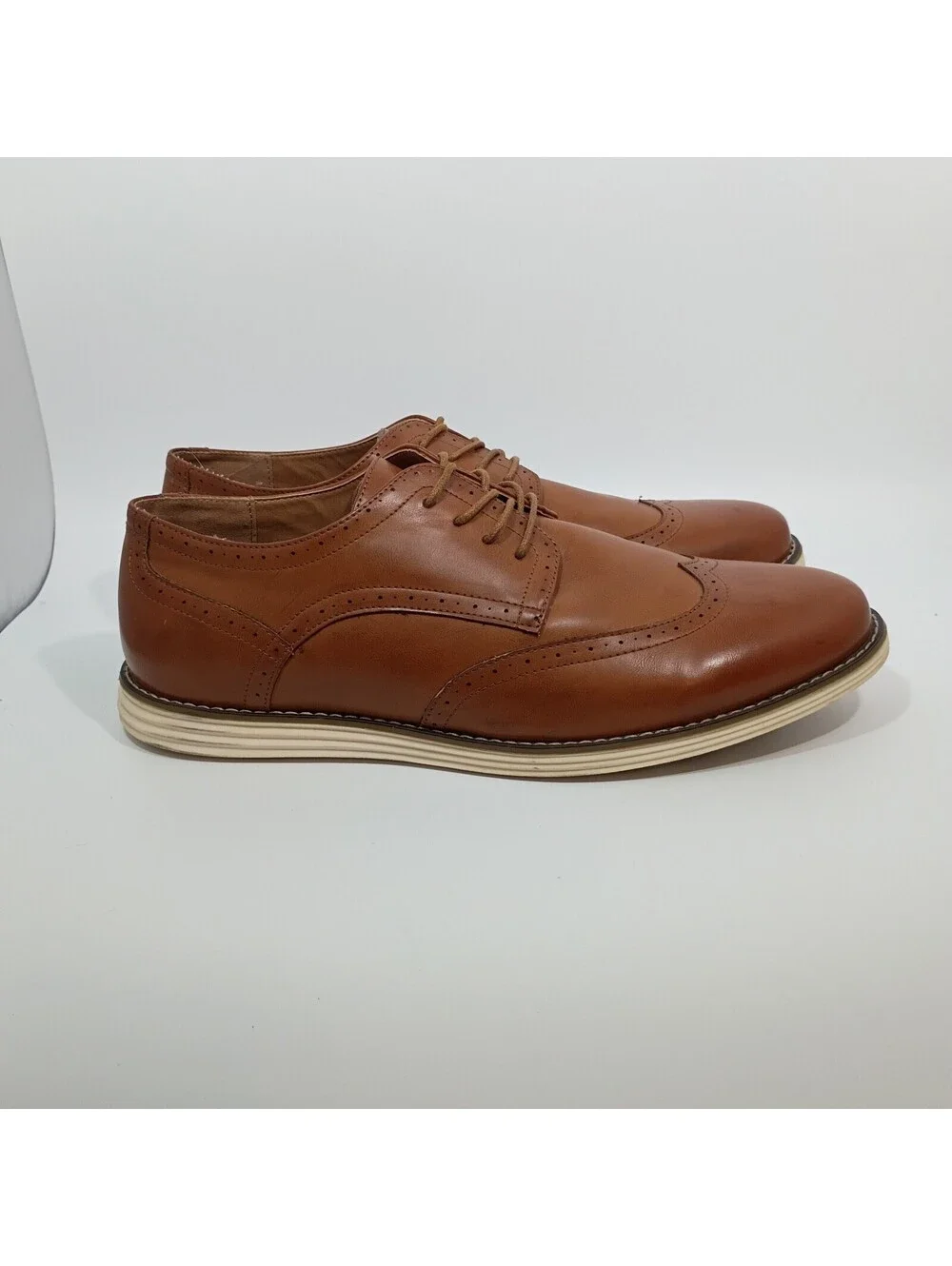 Vostey Milan Cognac Camel Oxford Leather Wingtip Dress Lace Up Shoes Men's US 15